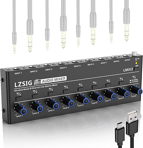 Miniatura 4 de LZSIG Mini mezclador de audio, mezclador de línea estéreo para submezcla, ultra bajo ruido, 4 canales, salida TS y TRS de 1/4" y 1/8" y entrada