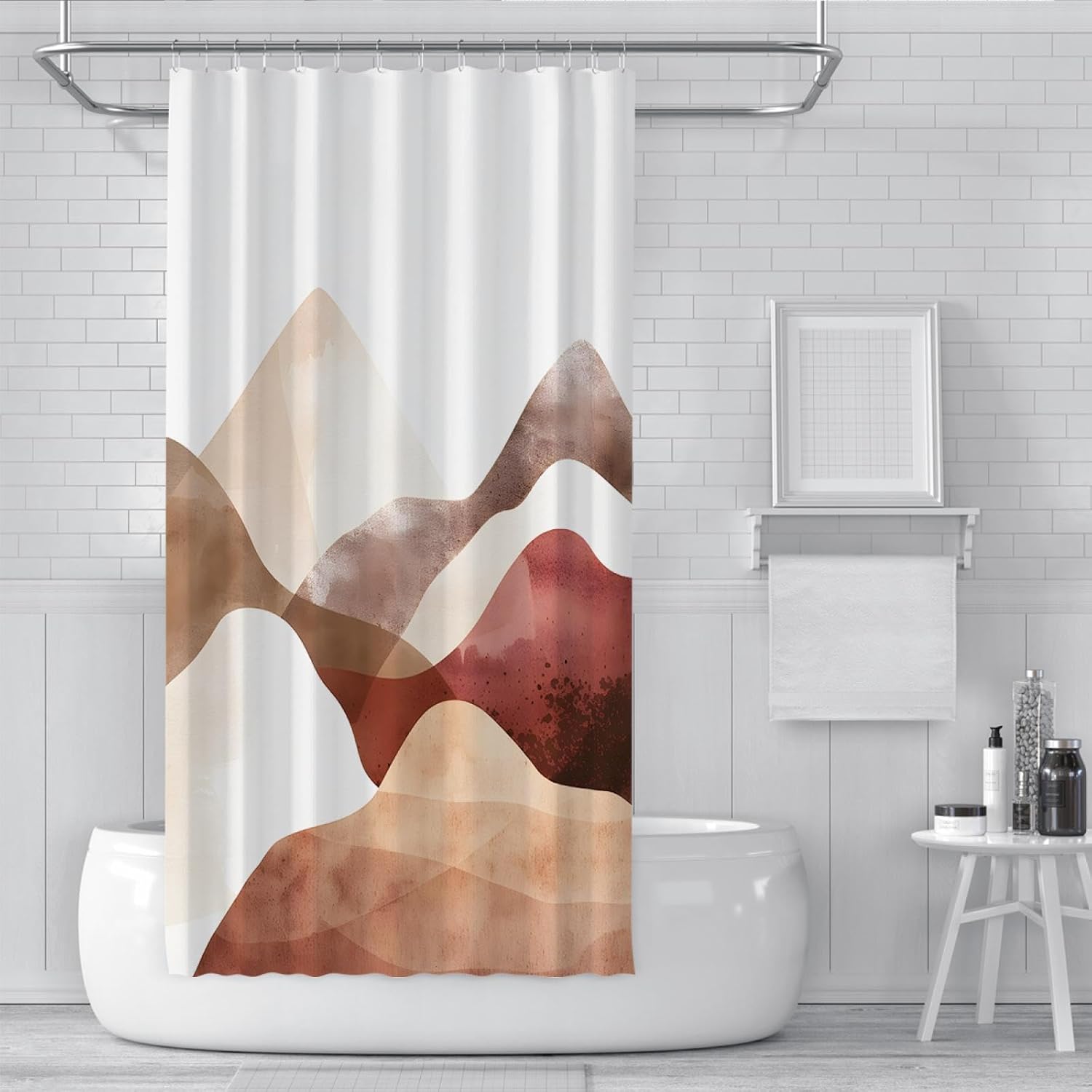 Nordic Style Cloth Shower Curtain Liner Modern Abstract Art Bathroom Curtain Morandi Color Block Bathtub Curtain Waterproof Washable 72Wx78L