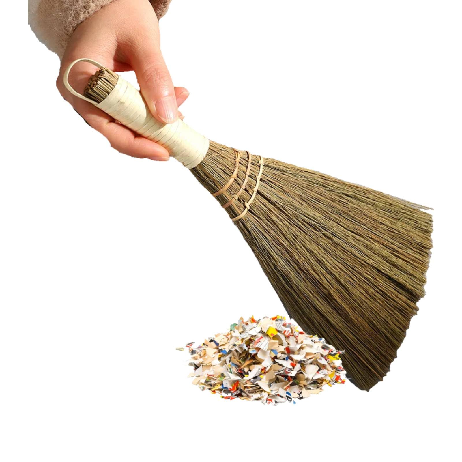 Handmade Broom Portable 10.2inch Straw Small Short Handle Hand Broom Household Handbroom Floor Cleaning Sweeping Handmade Dust Brush Small for Sofa Car Corner Cleaning Dusting