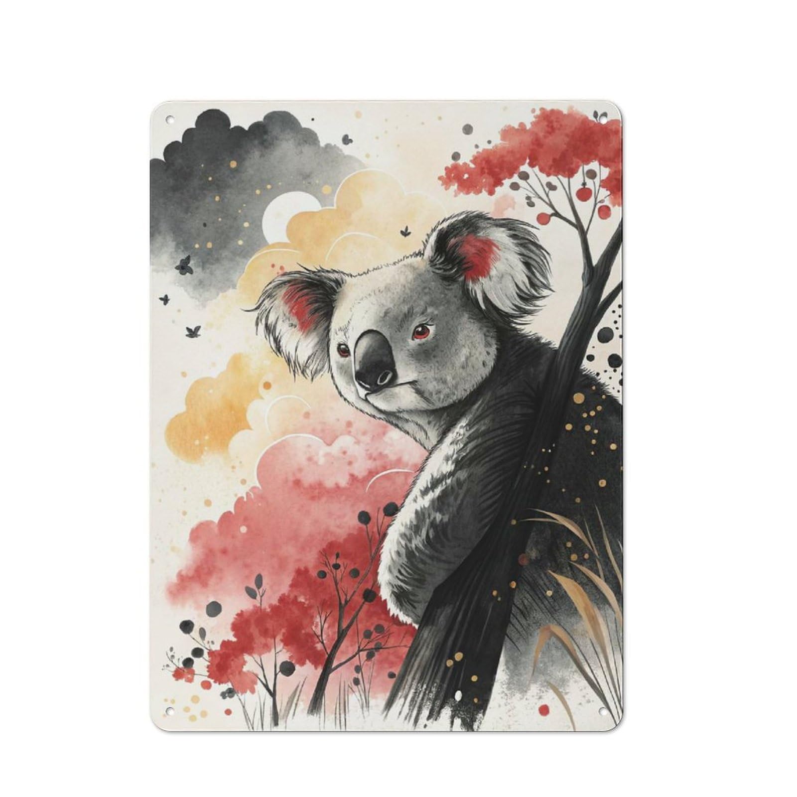 Junmoney Style-1 Shed Style Watercolor Koala Bear In Nature Tin Sign 40X30cm, Utility Space Decor For Greenhouse, Garden Room, Cafe Or Entryway