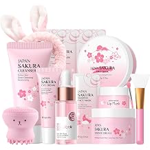INSEEK Sakura Skin Care Set, Skincare Gift Set for Women and Teen Girls, Hydrates and Nourishes with Long-Lasting Moisture Helps Reduce Dullness and Rough Texture Daily Face Routine Set