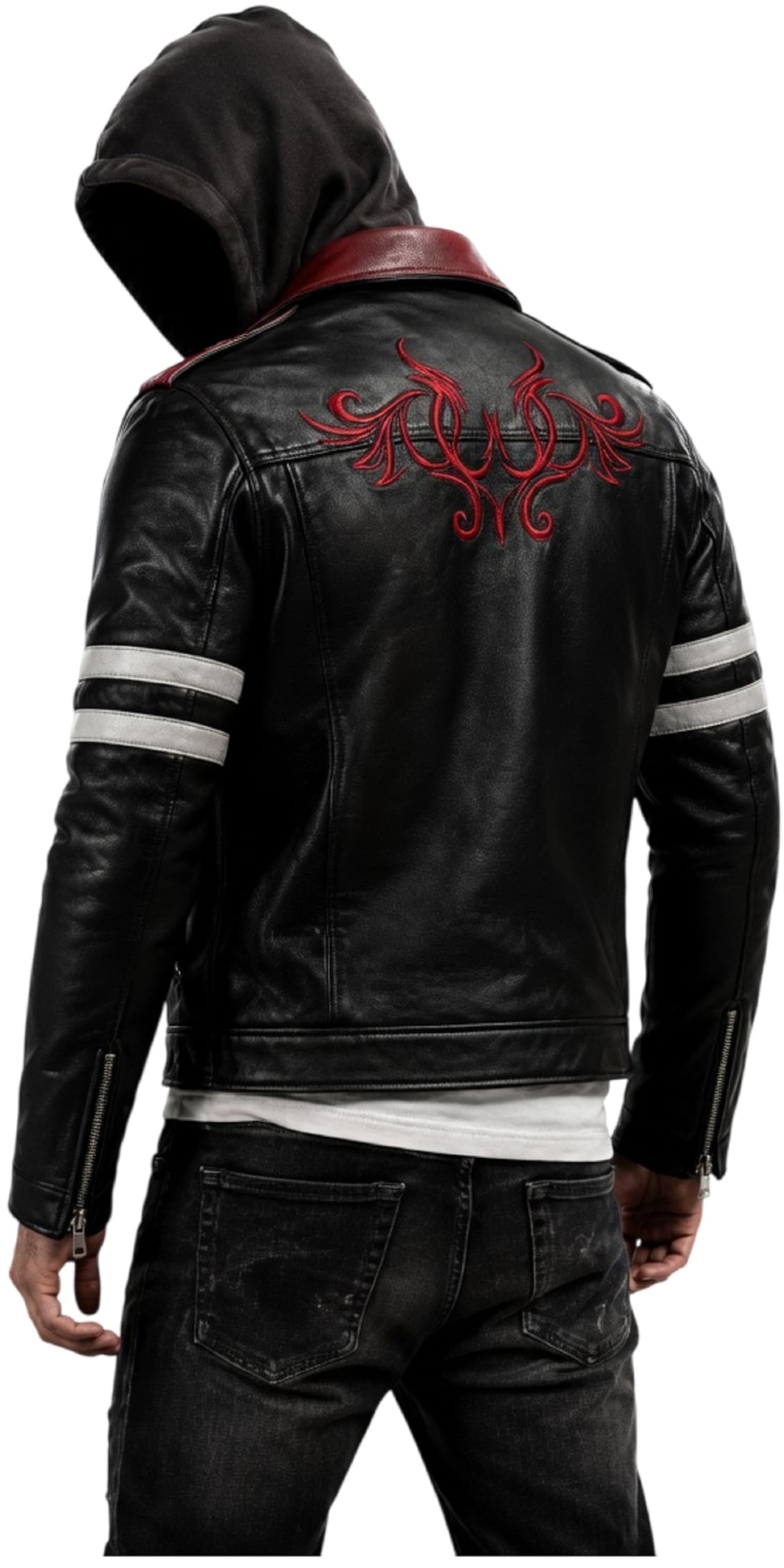 Chaqueta icónica de cuero negro bordada para hombre, ropa de abrigo gótica inspirada en el famoso juego de Halloween
