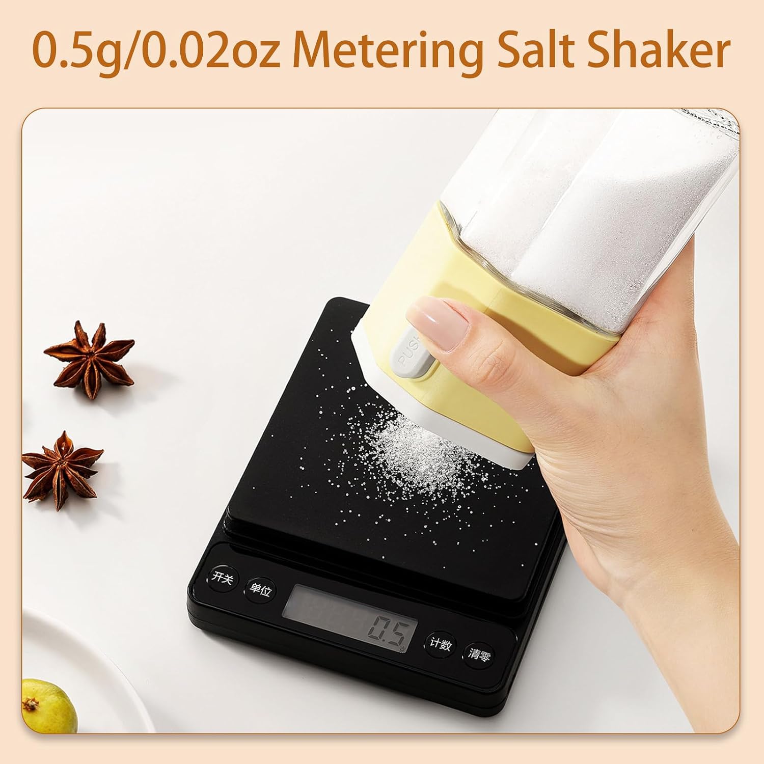6.8oz Precision Salt and Pepper Shaker – Measured Dispensing Button, Moisture-Proof & Sealed Design, Perfect for Kitchen, Restaurant, and Outdoor BBQ (Yellow)