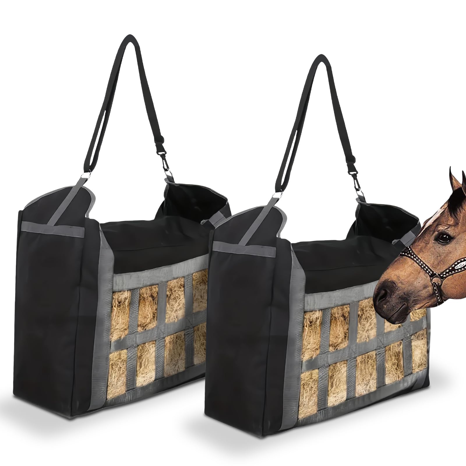 Sac à foin de qualité supérieure pour chevaux : filet à foin à mailles étroites grand, sac à foin pour chevaux, filet individuel 10 x 6,9 cm, filet d'alimentation robuste, râtelier à foin