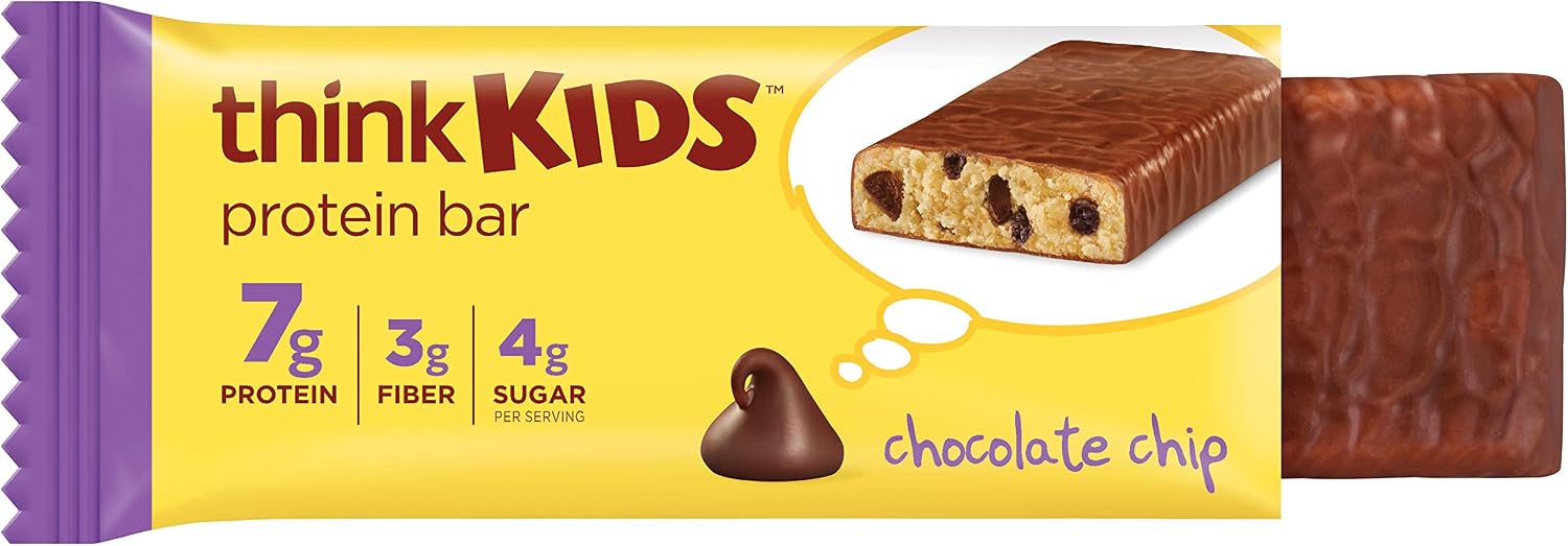 thinkKIDS Protein Bars - Chocolate Chip, 7g Protein, 3g Fiber, 4g Sugar, No Artificial Flavors or Colors,GMO Free*, 1 oz bar (5 Count)