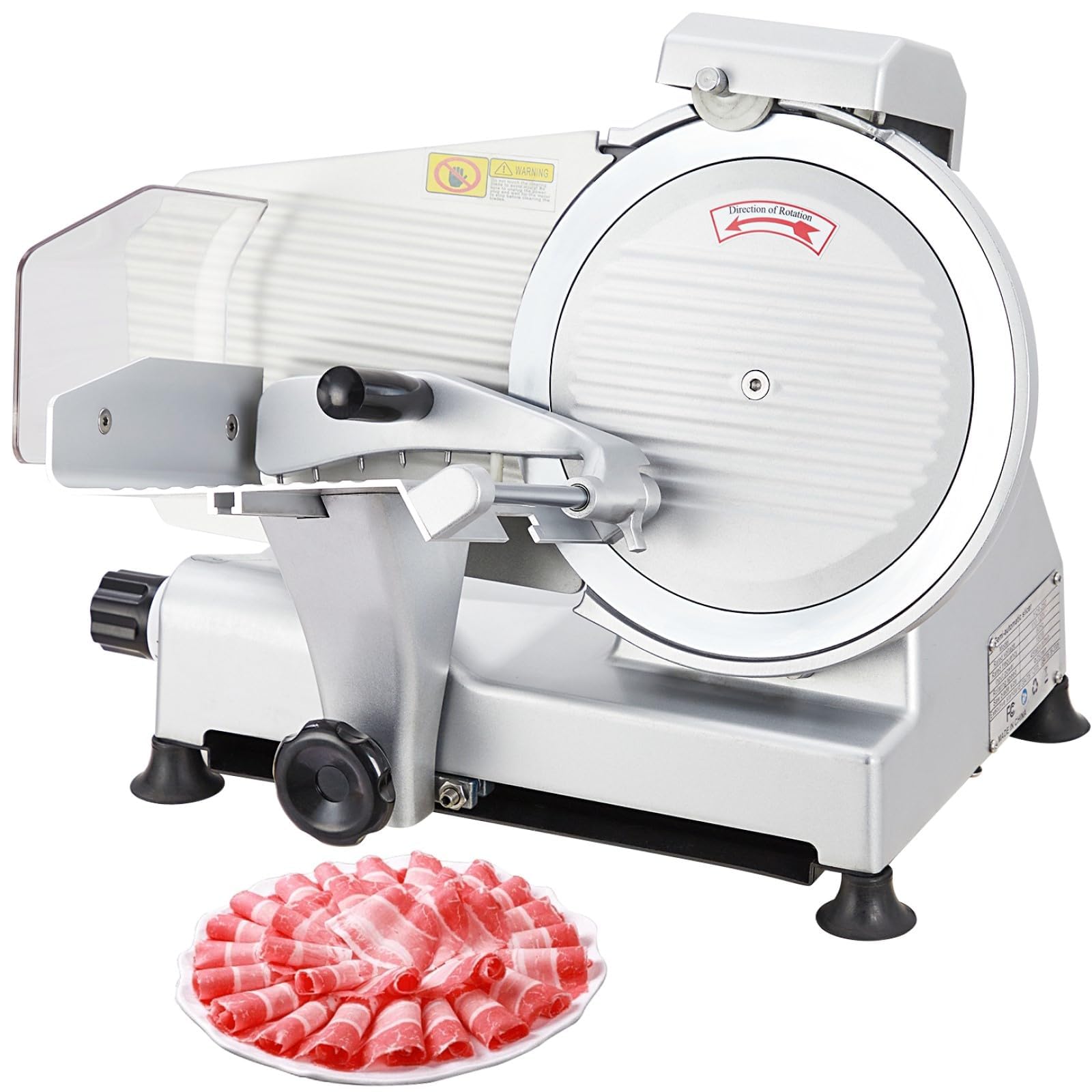 Movecom Silver 12" Commercial Meat Slicer 550W Dual Motors, Adjustable Thickness 0-14Mm, With Safety Blade Cover & Sharpener - For Deli, Restaurant, Home Kitchen Slicing Beef, Ham, Vegetables