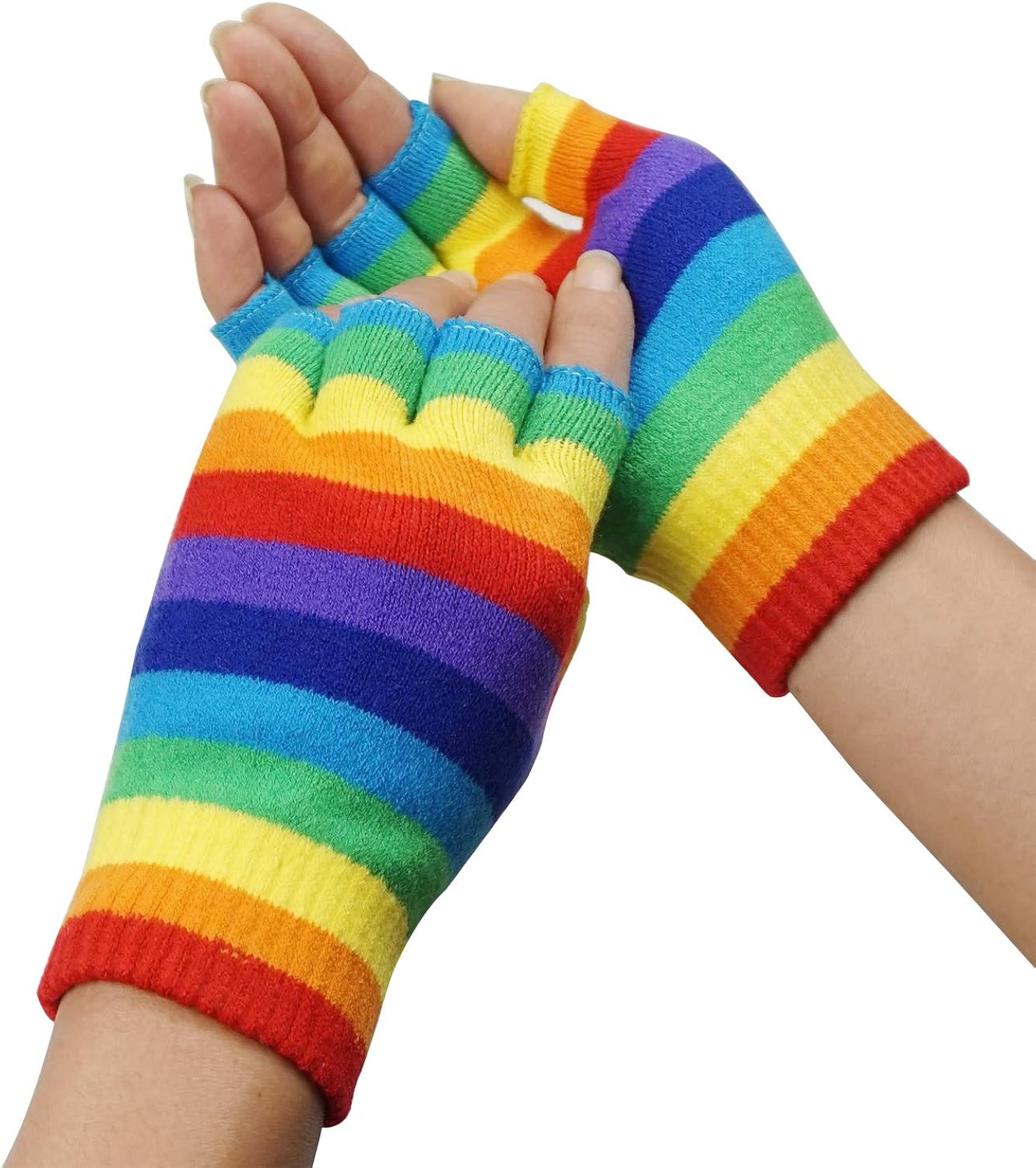 Bienvenu Unisex Half Finger Gloves Kint Convertible Fingerless Winter Mitten, Rainbow at  Women’s Clothing store