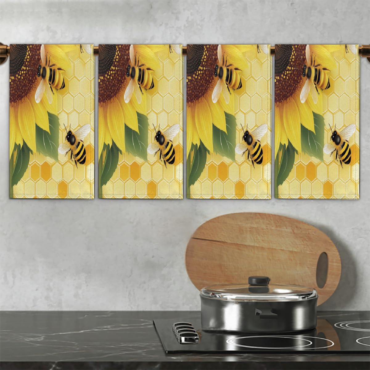 Paños de cocina de 45 x 72 cm, paños de cocina suaves y absorbentes de microfibra de secado rápido para baño, decoración del hogar, girasol, abeja, paquete de 4