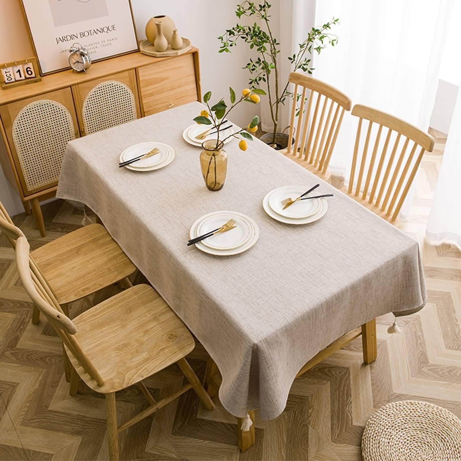 Nappe de table rectangulaire kaki 132x200cm unie effet coton lin KnSam