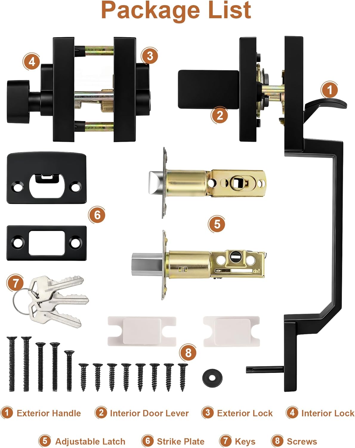 Probrico Front Door Handle and Deadbolt Set,Matte Black Front Door Lock Set,Square Exterior Door Handle and Single Cylinder Deadbolt with Reversible Handle Lever,Entry Door Lockset with Deadbolt