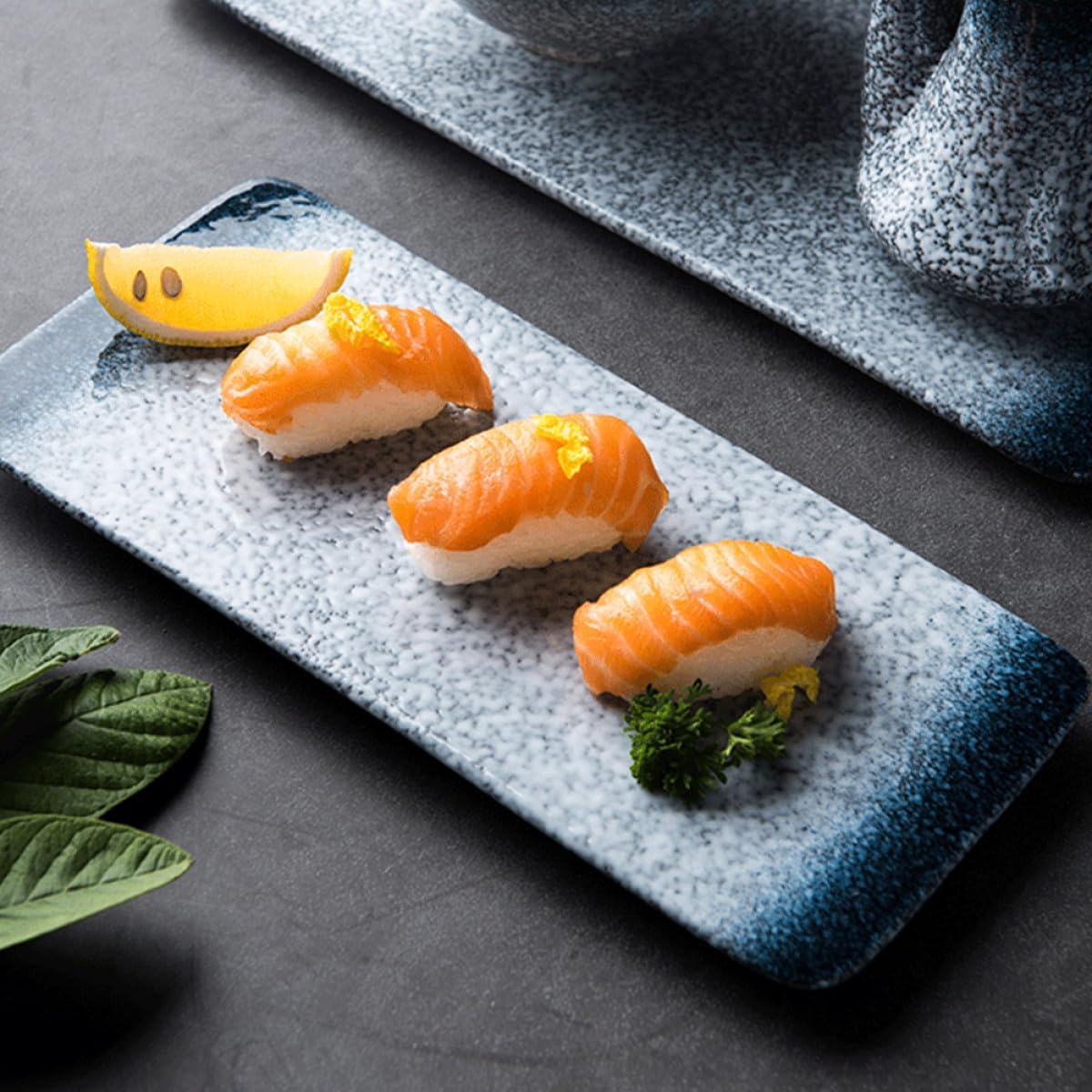 Japanese Style Ceramic Sushi Plate Tray 10" Blue Rectangular Serving Dish for Home and Restaurant Sushi Parties