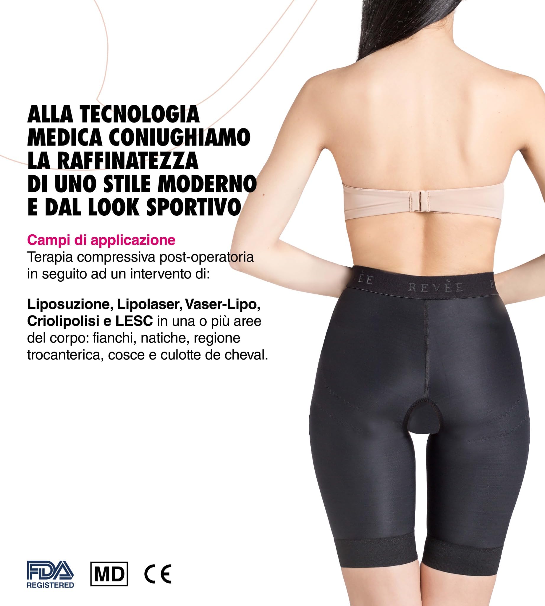 REVÉE Guaina Post-Liposuzione Corta (Fianchi/Cosce) | Guaina Contenitiva per Terapia Compressiva Post-operatoria | Liposuzione Fianchi, Natiche, Cosce | Guaina Snellente Modellante