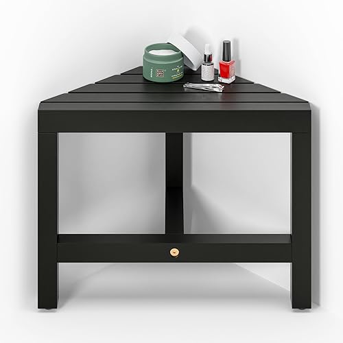 HOLANA Banco de ducha esquinero de madera, taburete de ducha esquinero, asiento de esquina para afeitado de ducha, escalón de baño para espacios