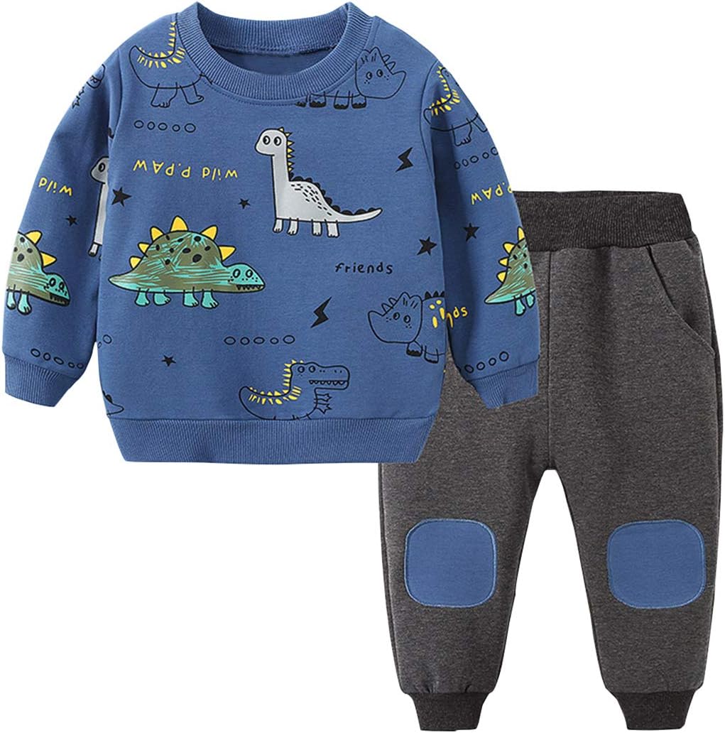 AvidqueenToddler Baby Boy Clothing Sets Little Dinosaur Printed Long Sleeve Tops and Pants Kids 2pcs Outfits