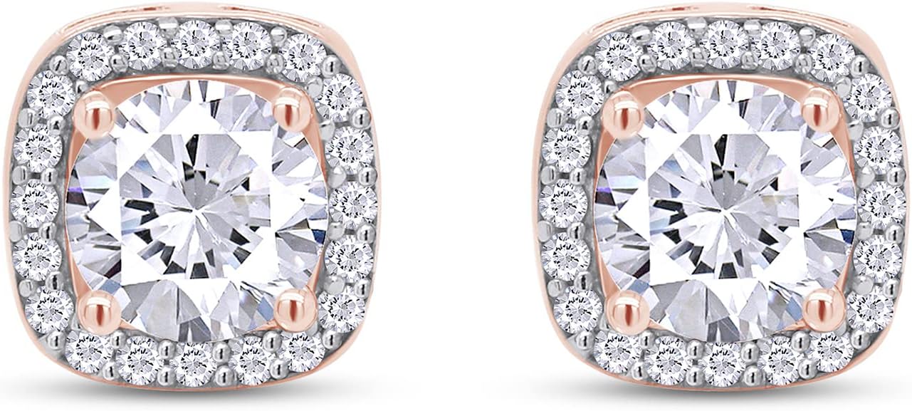 SAVEARTH DIAMONDS Moissanite Stud Earrings, 1ct DF Color Ideal Cut Lab Created Diamond 18K Gold Over Sterling Silver Earrings for Women