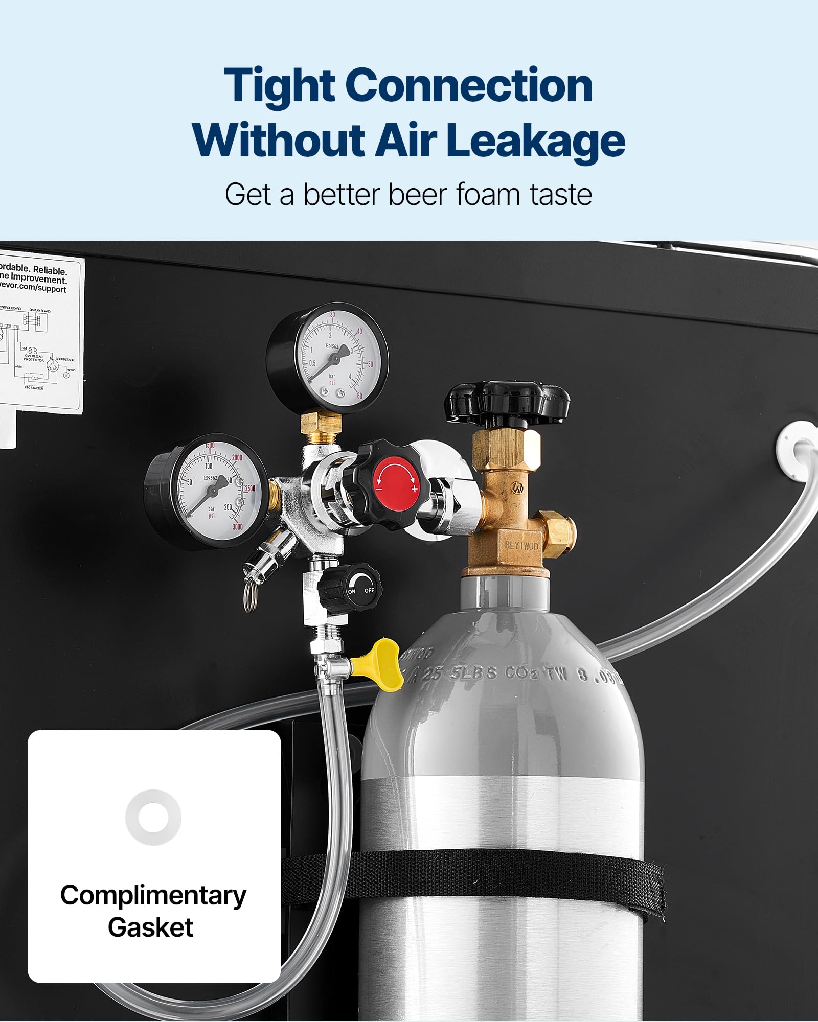 VEVOR Regolatore di CO2, Regolatore di Spillatura per Birra alla Spina con Doppio Manometro e Valvola Singola, Pressione Regolabile 0-60 psi, Compatibile con Raccordo W21.8, per Birra alla Spina