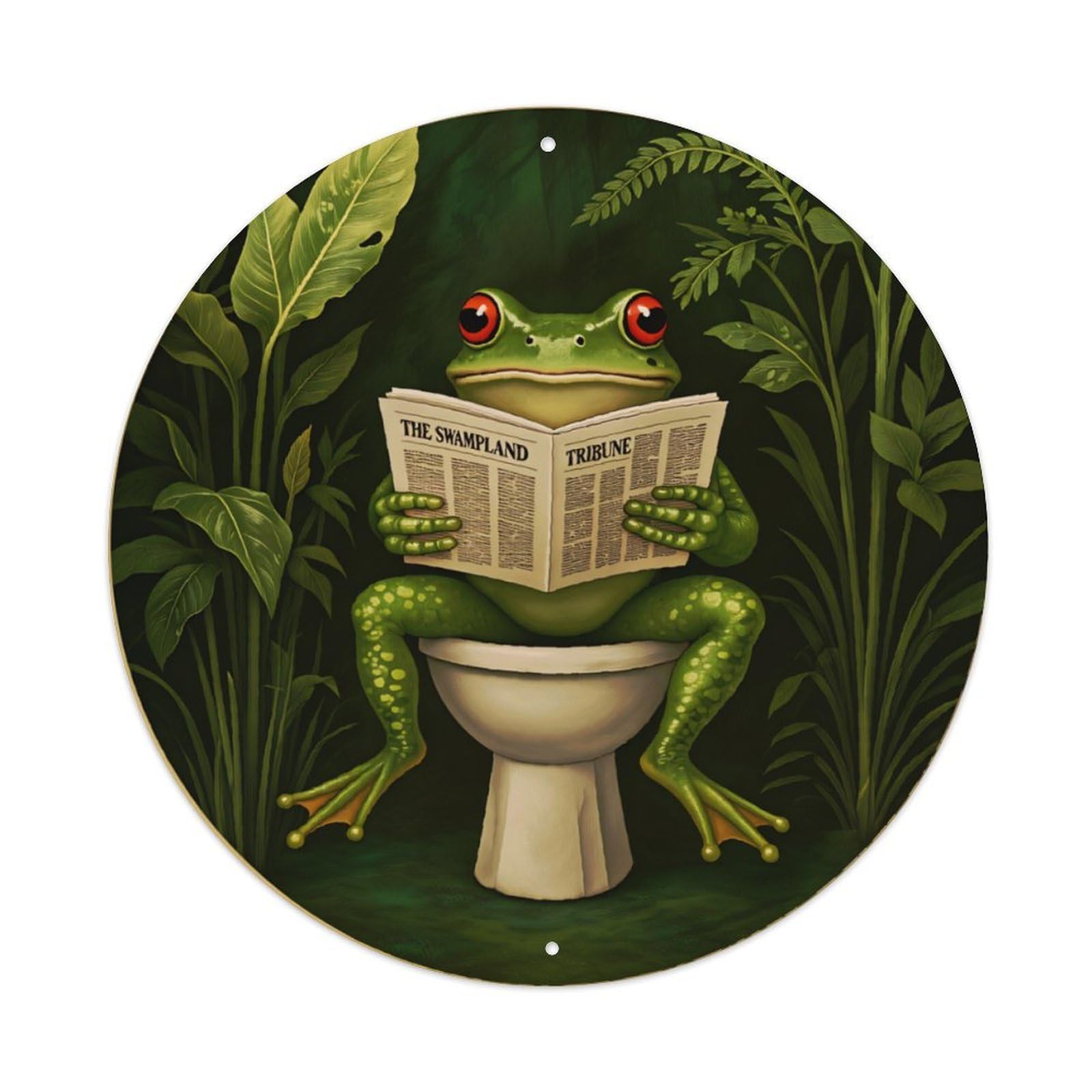 Ldfuieksufg Style Funny Frog Reading Newspaper On Toilet Round Metal Sign Vintage Aluminium Metal Sign, Retro Wall Decor For Home, Bar, Garage & Farmhouse 20X20cm