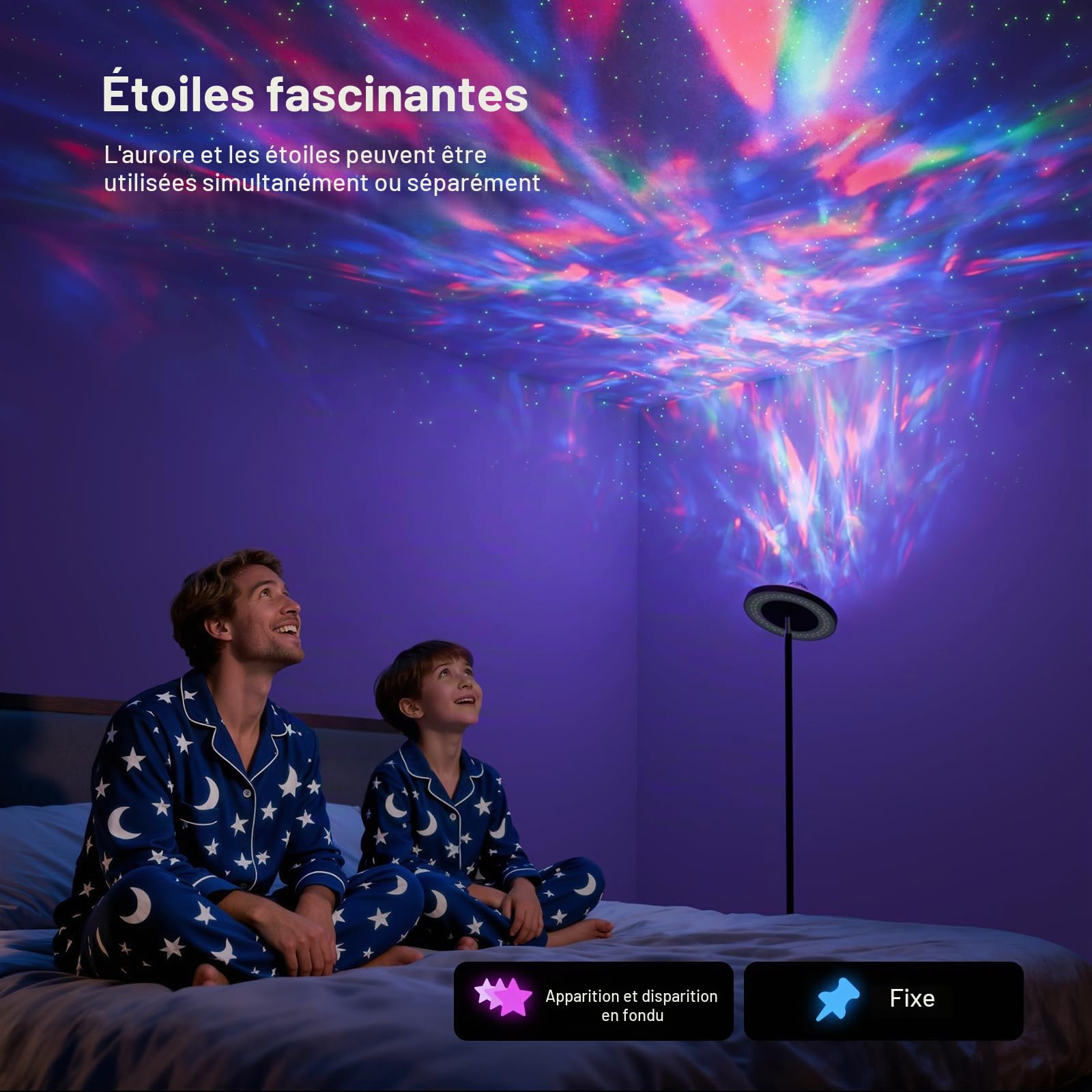 DUSKTEC Lampadaire 3-en-1 avec projecteur Galaxy Star et Aurore Boréale RGB