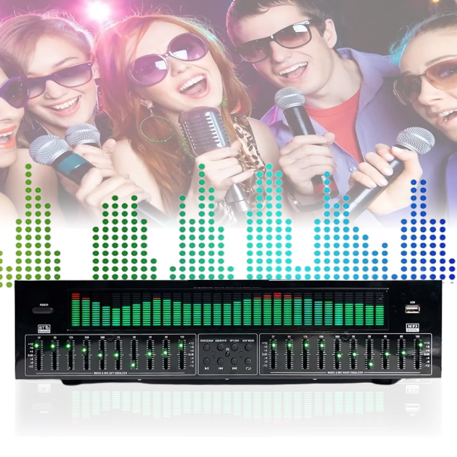 Ecualizador De 31 Bandas, Mezclador De Audio Estéreo, Procesador De Mezcla De DJ, Respuesta De Frecuencia De 20 Hz a 20 Hz (±1,5 DB), Compatible con Reproducción De Disco U, 12 Opciones De Modo