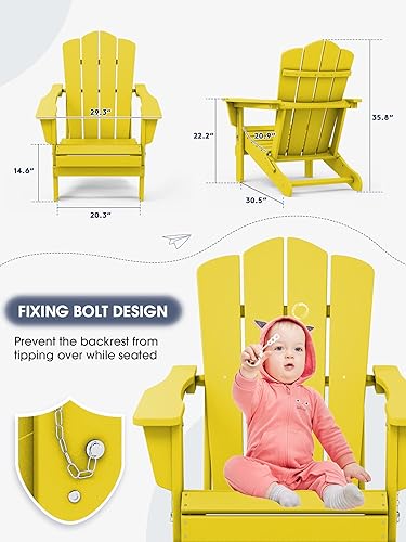 Vista 3 de KINGYES - Silla Adirondack plegable, sillas de patio de polietileno de alta densidad para todo tipo de clima, silla de césped con textura de madera