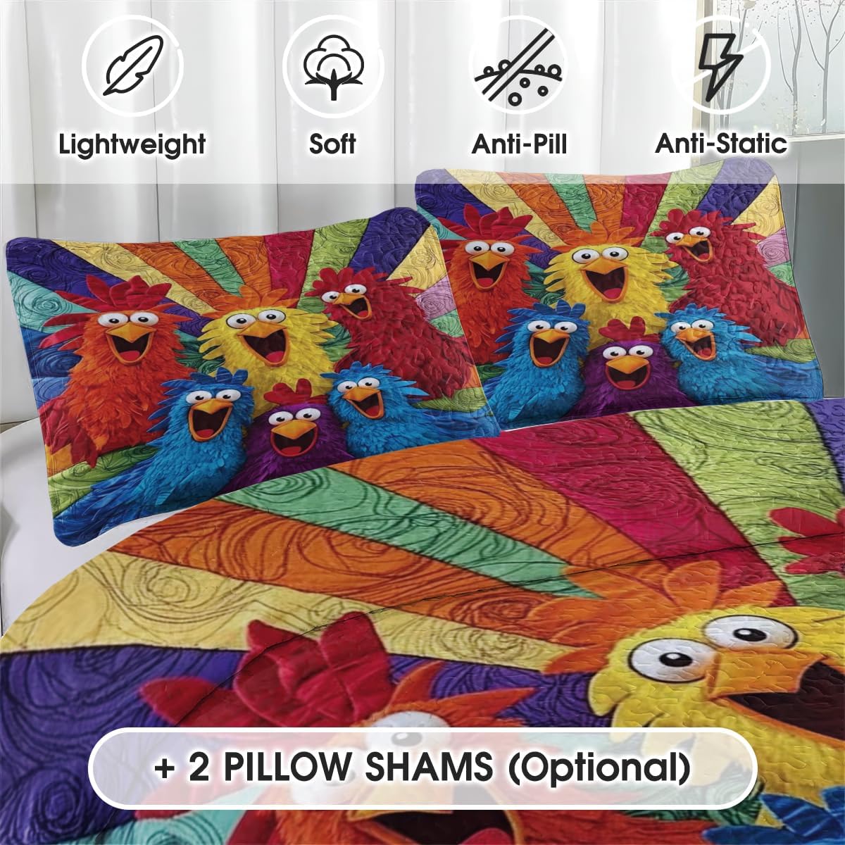 Customized Patchwork Style Quilt, Animal Patchwork Pattern Quilt Sets, Cartoon Animal Prints Bedspread Ultra Soft Lightweight for Boys Girls Bedroom Decor, Farmhouse Animal Bedding Gifts (Chicken)