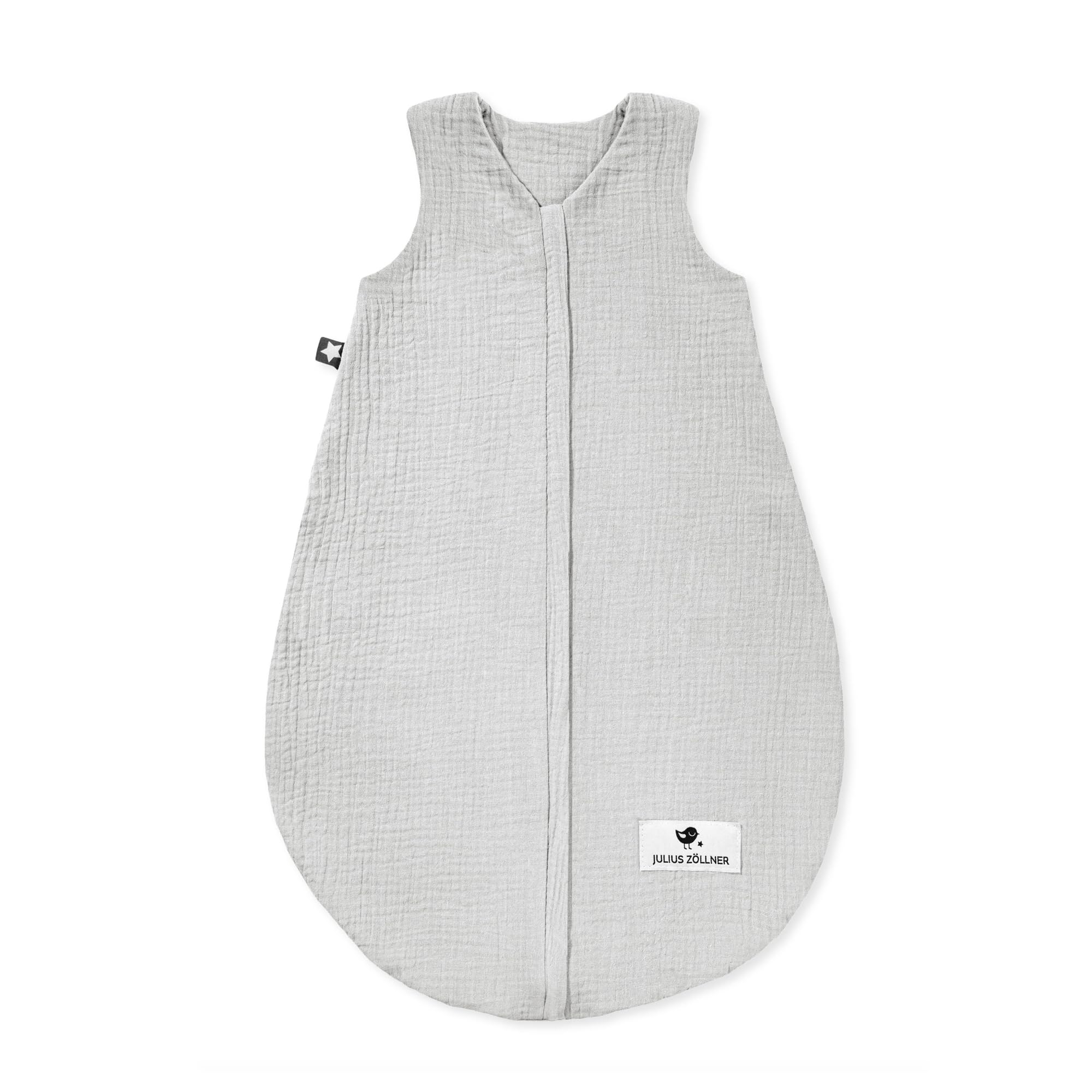 Julius Zöllner Musselin Sommerschlafsack grau, Größe 80 | aus weicher Musselin Baumwolle, sicher und schadstoffgepüft, ideal für warme Sommernächte