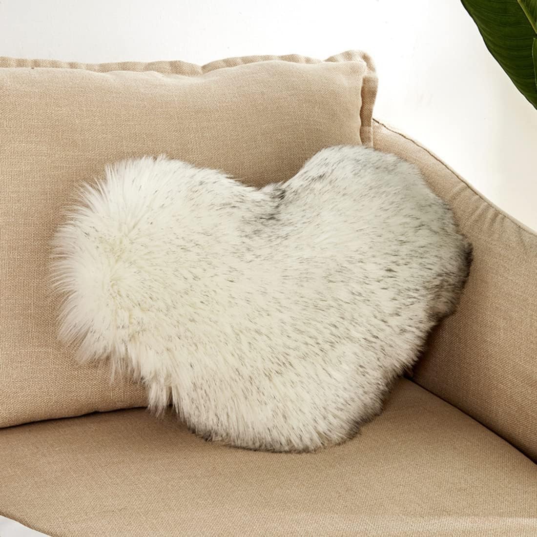 Reversible Soft Plush Heart Shaped Throw Pillow Cover Love Valentine's Day Fluffy Pillow Cover Luxurious Cushion Cover Decor for Chair Bed Couch Living Girl Room Bedroom, White Grey, 16"x20"