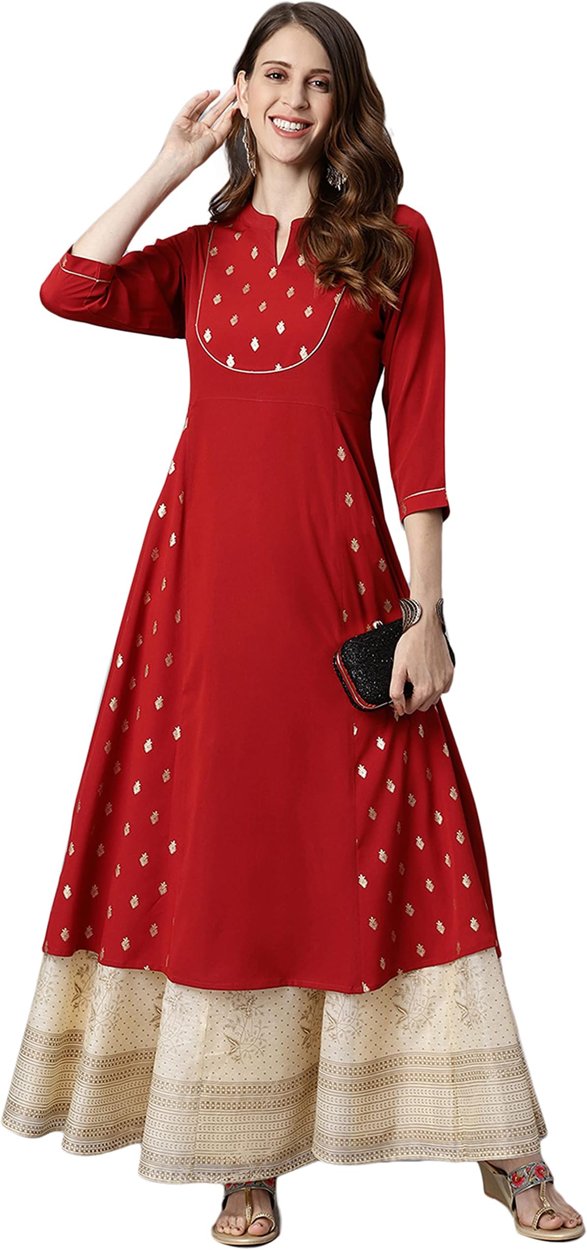 JanasyaIndian Women's Maroon Poly Crepe Kurta