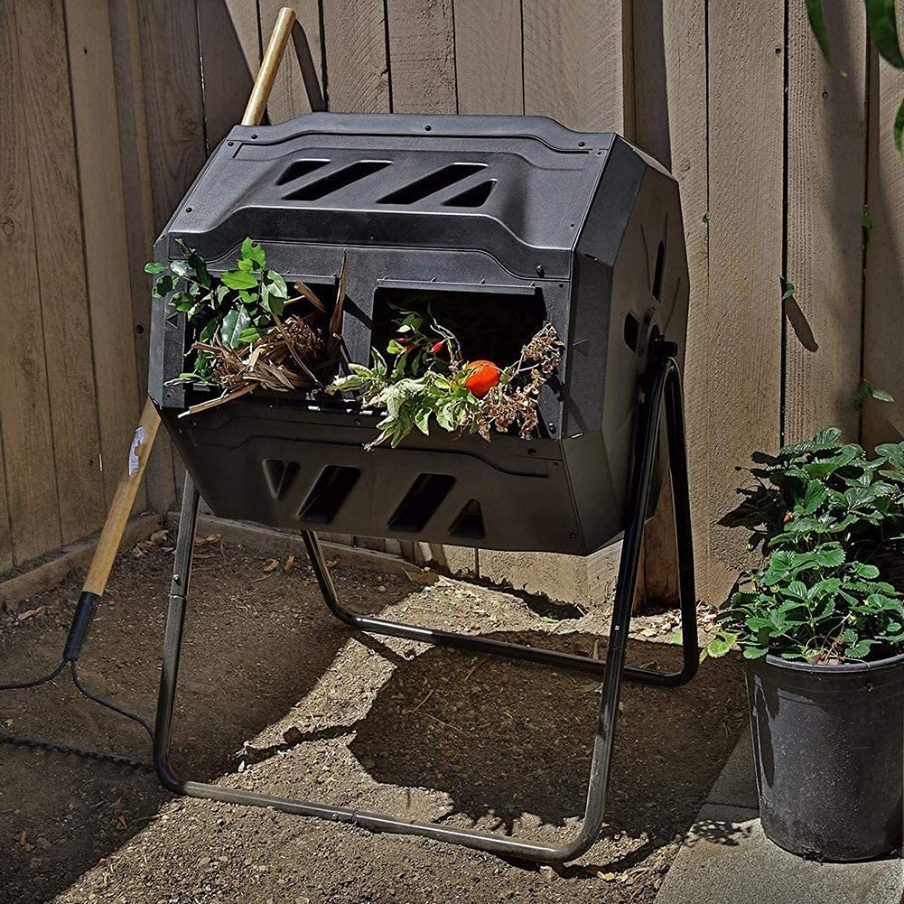Buy Compost Tumbler Bin, 43 Gallon Extra Wide Dual Chamber with 360