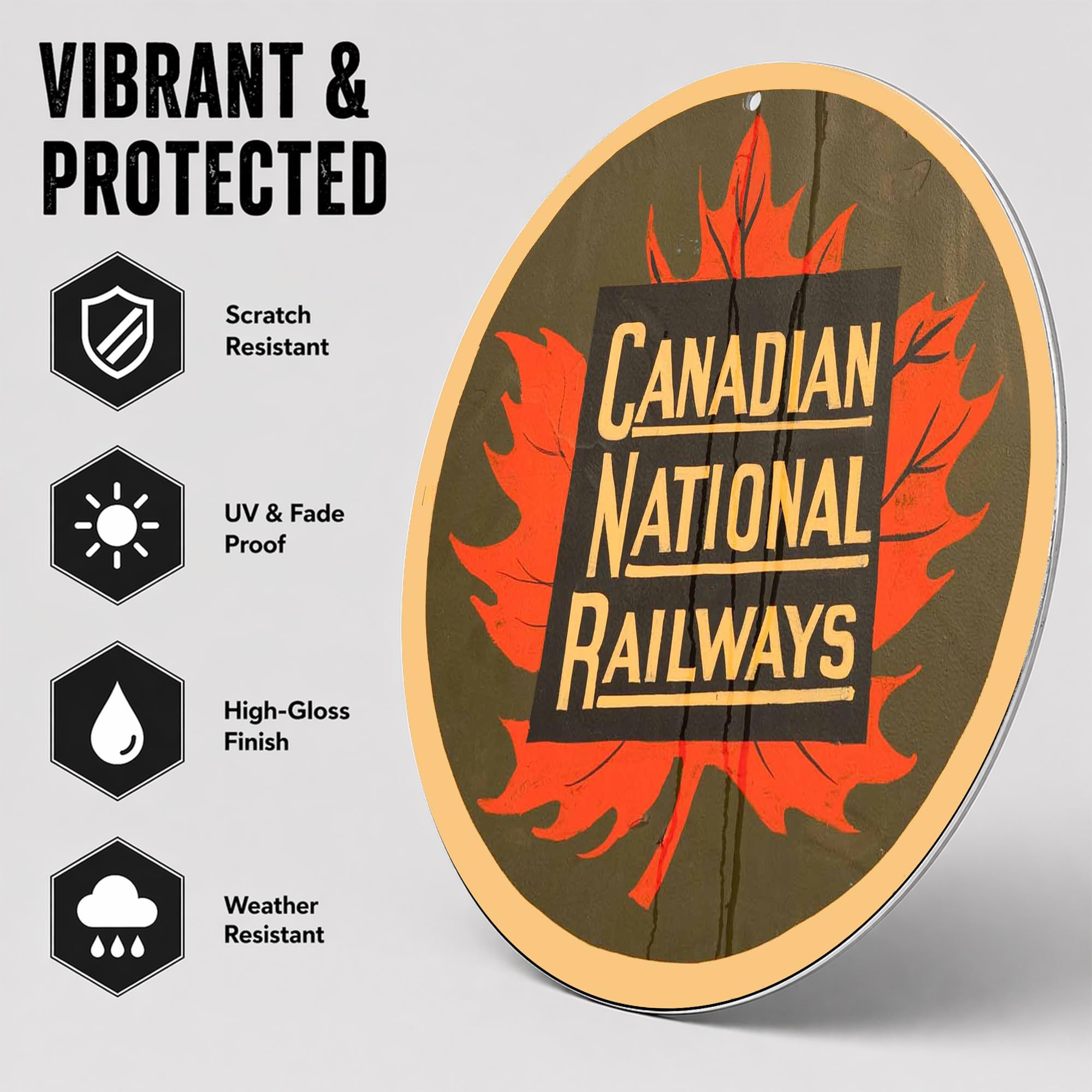 Brotherhood Targa in metallo vintage con riproduzione di cartelli in metallo vintage per garage e casa 20 pollici di diametro – Canadian National Railways