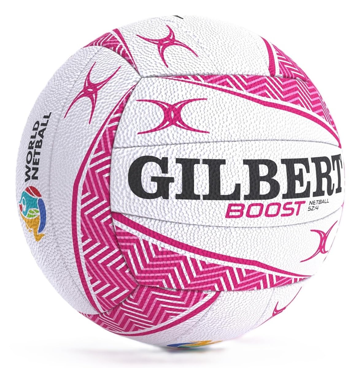 Gilbert Netaball Boost Match Netball Ball - White Pink - size 4