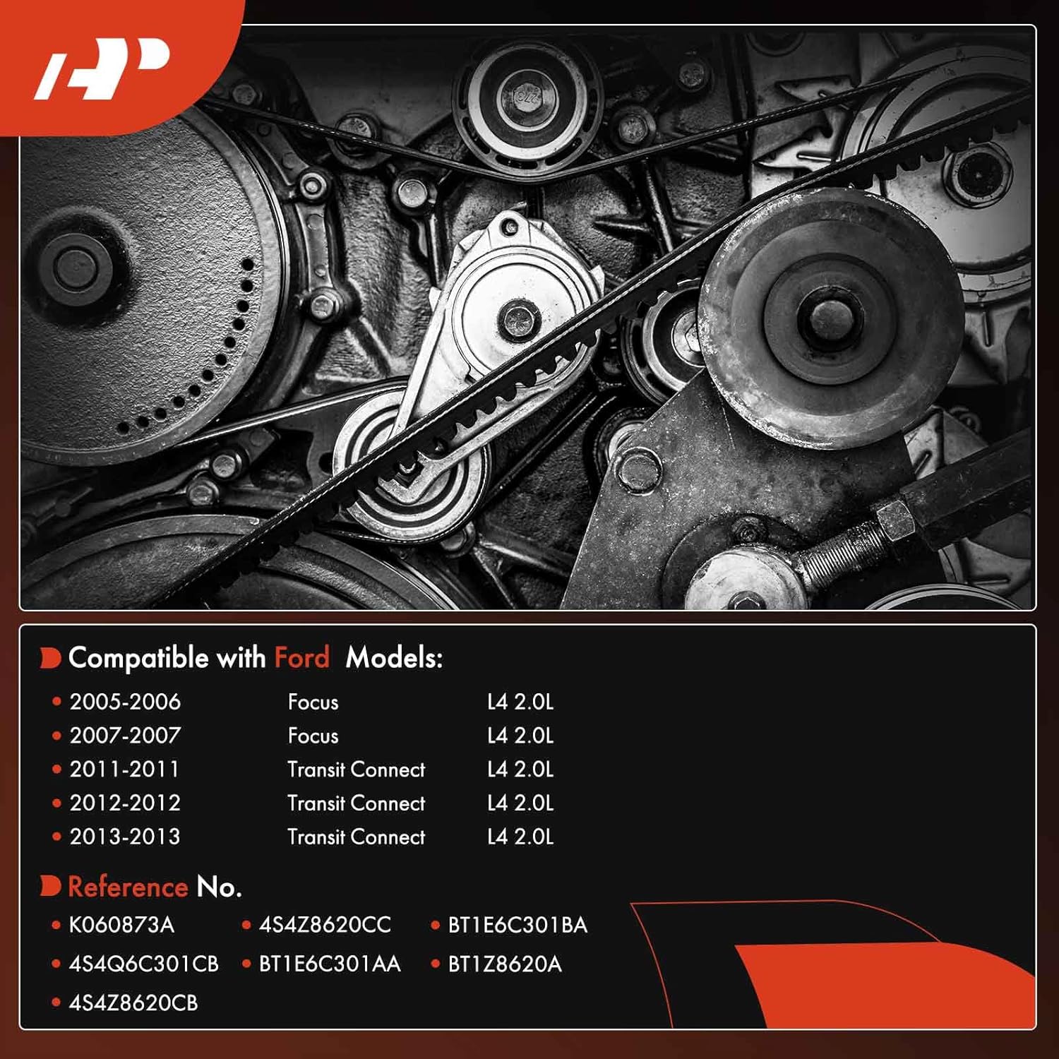 A-Premium 87.28 Inch Engine Serpentine Drive Belt Compatible with Ford Focus 2005-2007, Transit Connect 2011-2013, 2.0L - Replace 4S4Q6C301CB