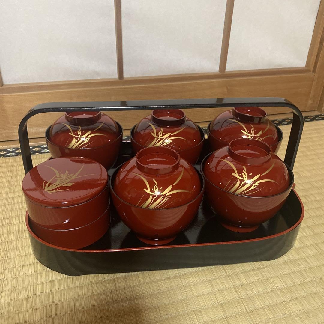 Amazon.co.jp: 漆塗り 椀 セット 手提げお盆付 漆器 : おもちゃ