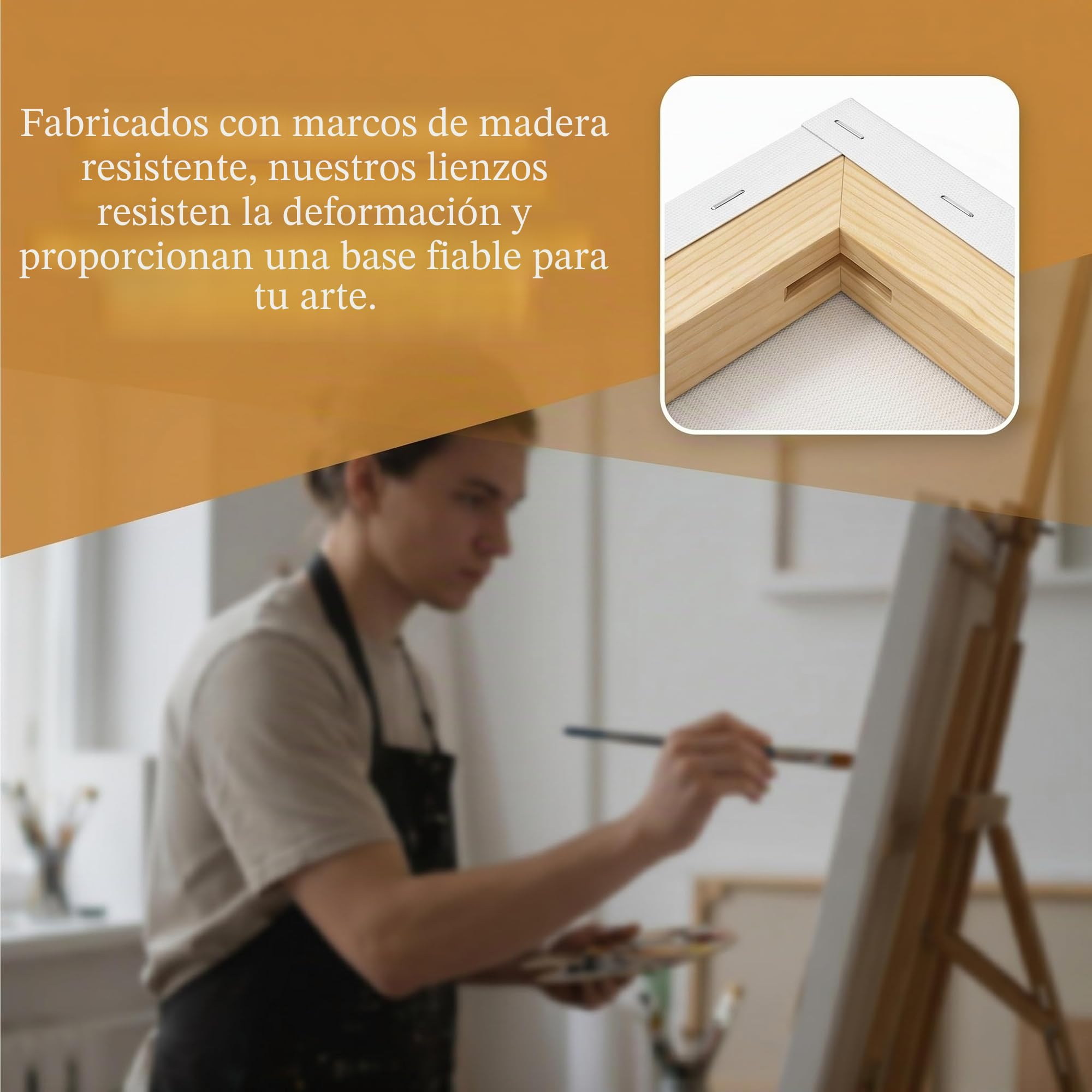 Tebery Akademie - Bastidor de lienzo (10 unidades, 20 x 20 cm, 100 % algodón), color blanco