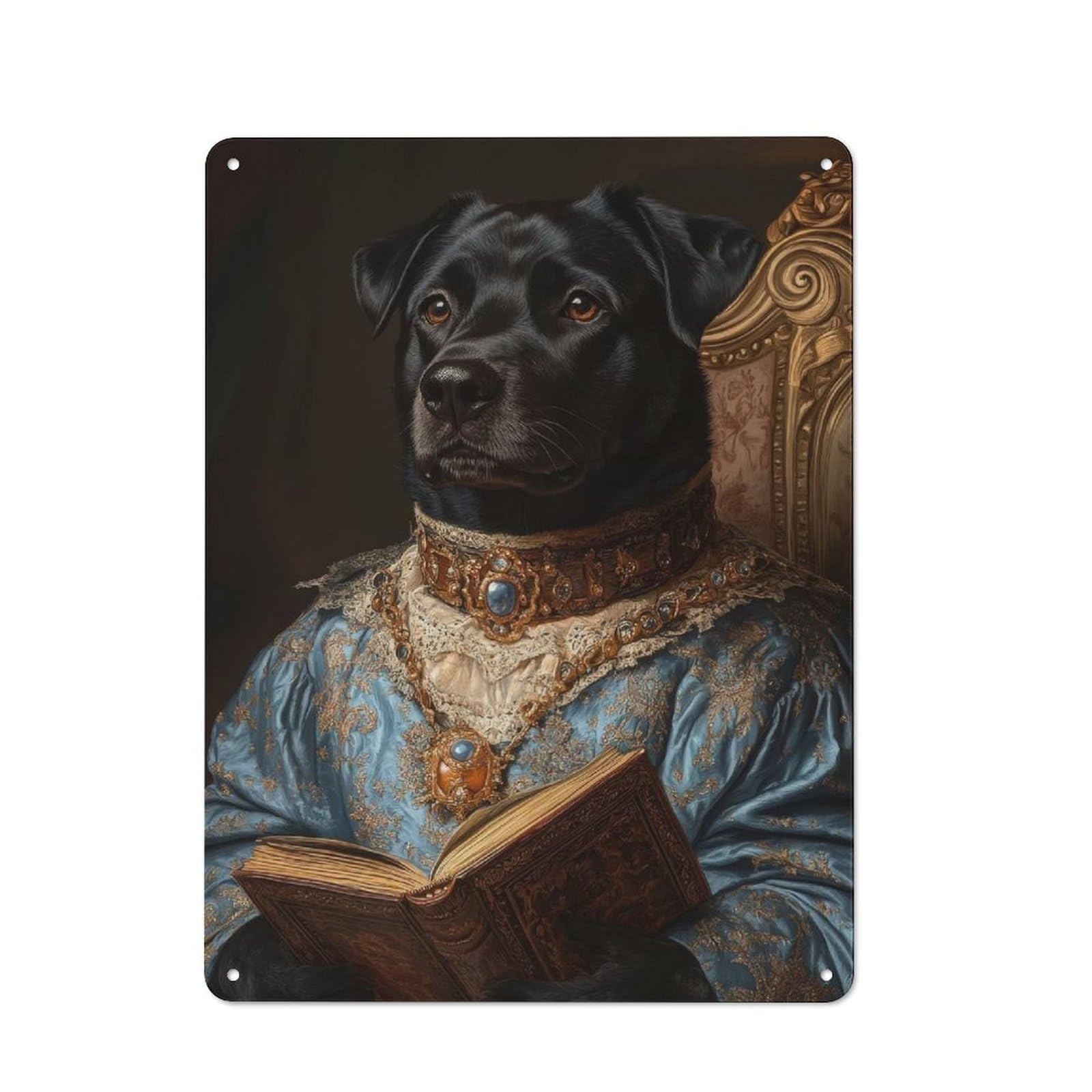Junmoney Dog In Royal Attire Black Dog In Blue Robes For Garden Room Or Summerhouse, Majestic Pet Portrait Vintage Tin Sign 40X30cm, For Display In Garden Rooms And Summerhouses
