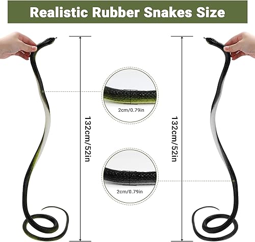 Miniatura 3 de FOUUAAOOU Serpiente de goma realista, paquete de 2 serpientes de goma falsas que mantienen alejados a los pájaros, juguete de serpiente realista