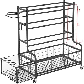 DMBBSAPBSH Estante de Almacenamiento para Raquetas, Cesta de Almacenamiento for Equipo Deportivo de 4 Capas con Ganchos Laterales for canchas de bádminton y Tenis.