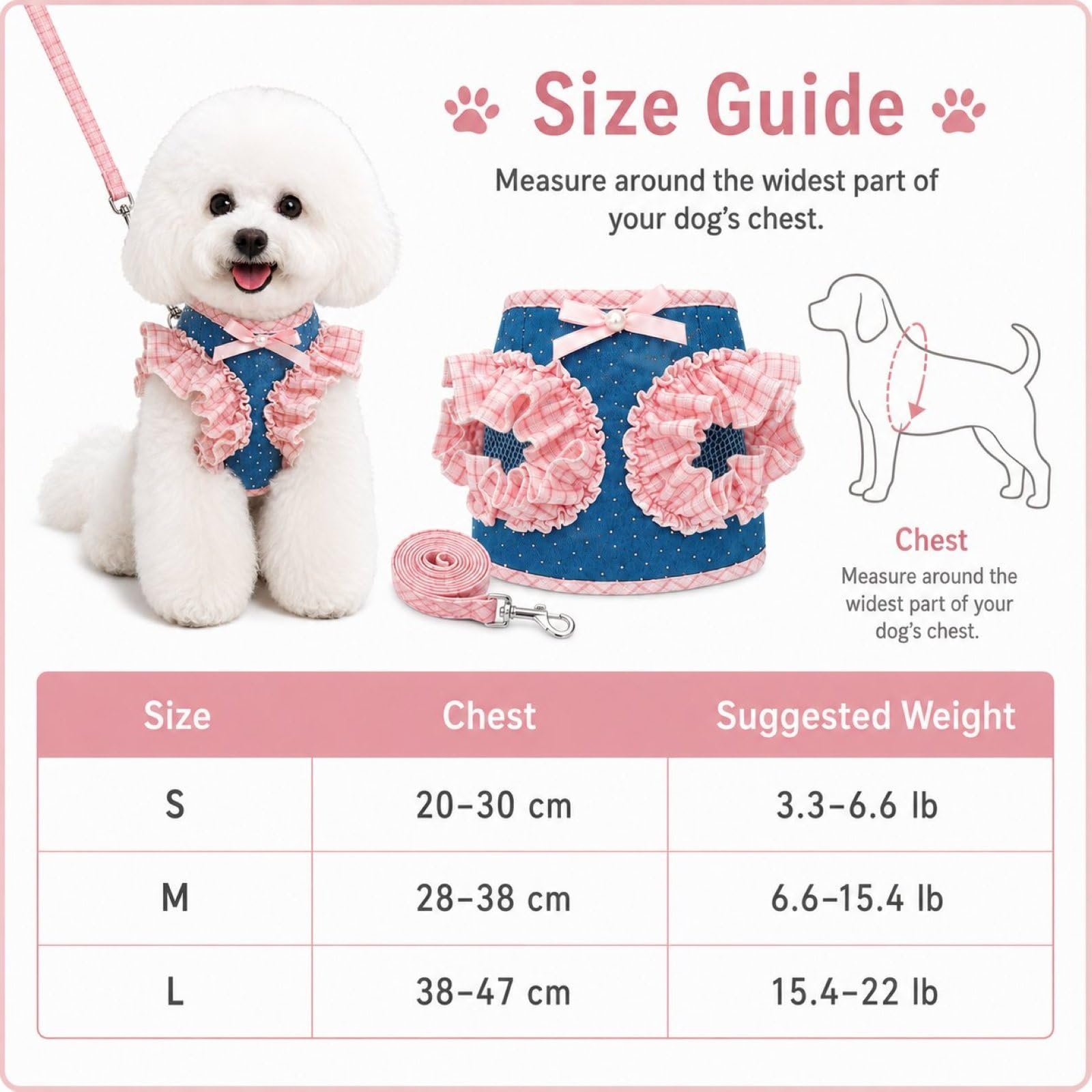 Set Pettorina e Guinzaglio per Cani Piccoli, Pettorina Carina per Cuccioli con Papillon e Scozzese, Pettorina Regolabile Carina per Cani,Viola,S