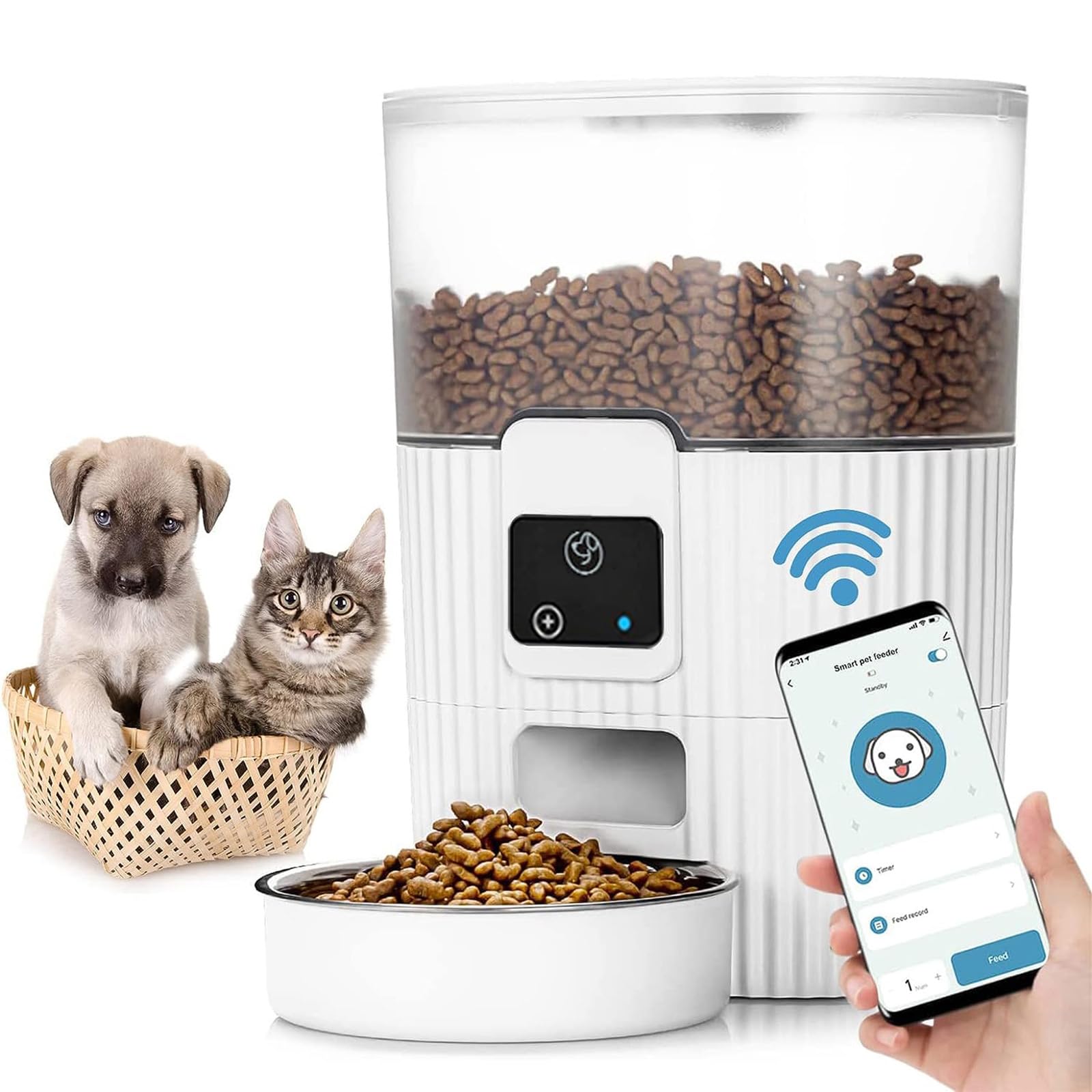 Smart Automatic Cat Feeders with APP WiFi Cat Automatic Feeder for Cats & Dogs, Smart Timed Auto Cat Food Dispenser, Portion Control- Battery and Plug-in Power Up to 10 Meals Per Day (15 Cups) โ