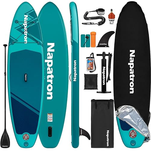 Napatron Family Inflatable Stand Up Paddle Board, Sup,Stable Wide Design,350LBS Capacity,Complete Paddle Board Package with Fast Action Pump,Leash,Ideal for Beginners/Youth & AllSkill Levels