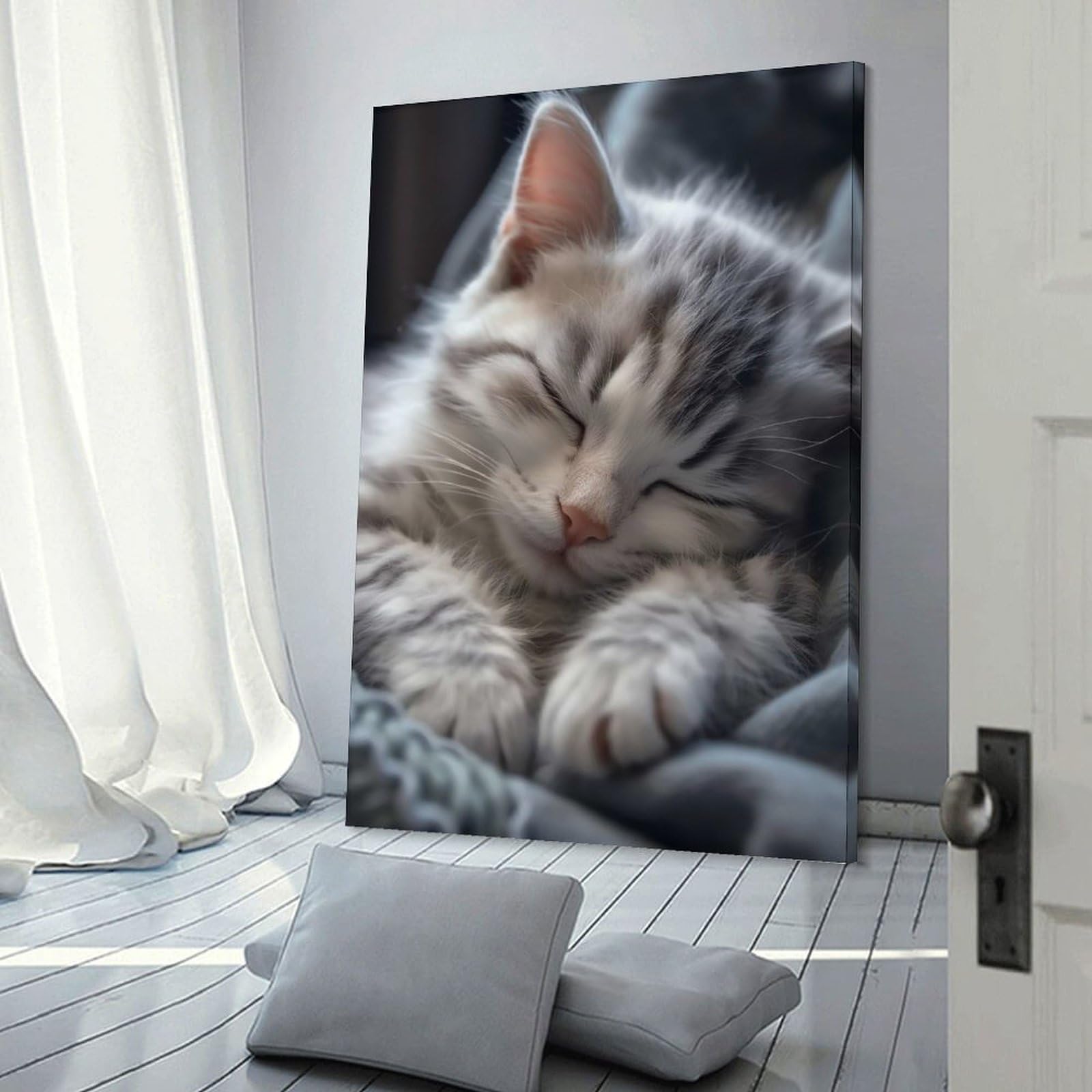 Junmoney Cute Kitty Cat Sleeping Wall Art Print 20x30inch(50x75cm), for Hallway, Entryway Or Landing, Wall Decor to Refresh Empty Corners, for Cosy Room Updates