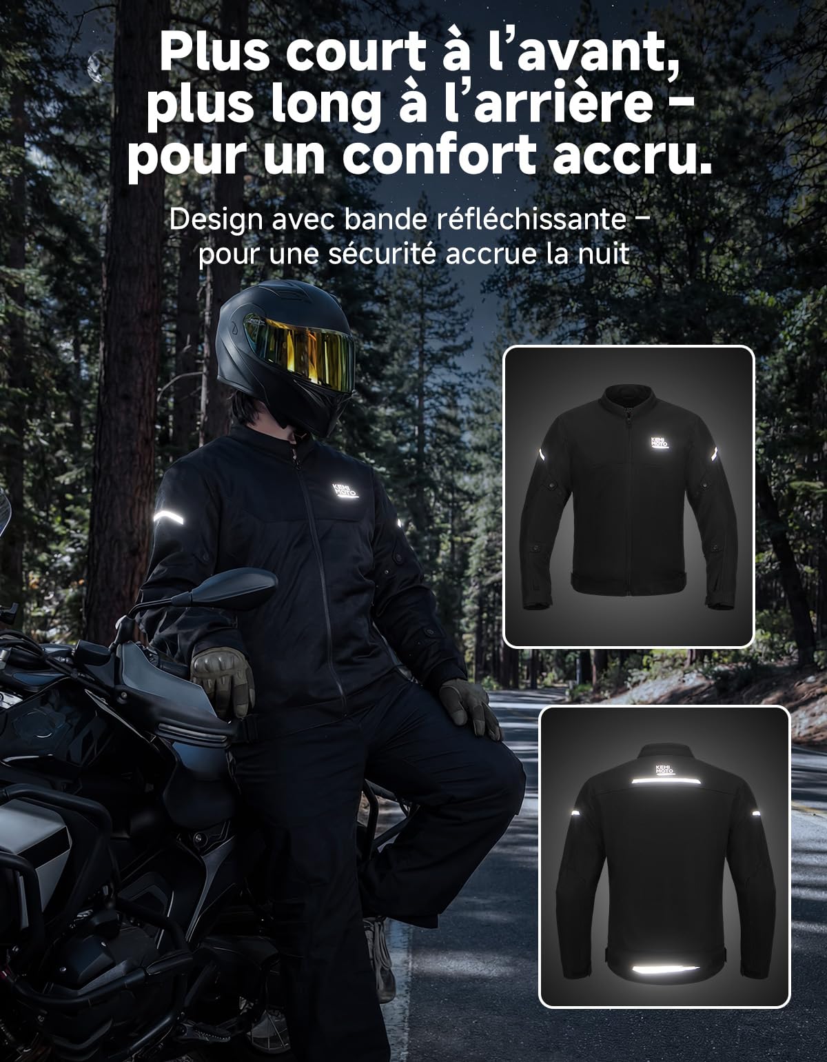 KEMIMOTO Veste Moto Homme, Blouson Moto avec Protections Conforme CE Amovible, Veste Motos Été en Maille Respirant pour Blouson Motard Scooter VTT Enduro