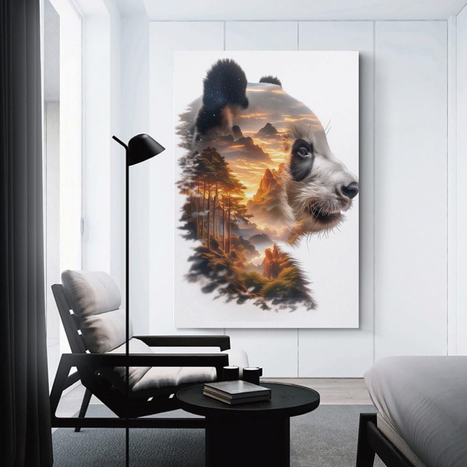 Junmoney Panda Mountain Sunset Home Decor Wall Art 20x30inch(50x75cm), for Office, Study Or Home Workspace, Home Office Artwork with Decorative Appeal