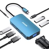 BENFEI USB C MST HUB 8 w 1 z USB-C na 2 x HDMI/1 x VGA, do 3 x USB 3.0/100 W Power Delivery/3,5 mm Aux Audio, kompatybilny z iPhone 15 Pro/Max, MacBook Pro 2023/2022/2021/2020, Surface Book i więcej