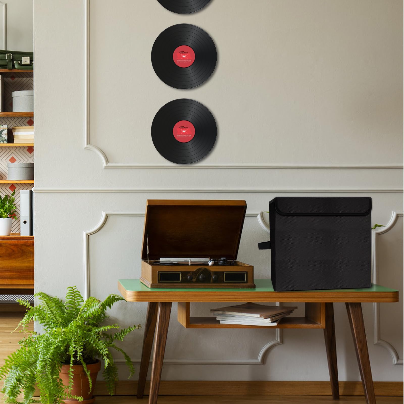 alavisxf xx Lot de 2 boîtes de rangement pliables et empilables pour disques vinyles de 30,5 cm avec couvercle et poignées pouvant contenir 180 disques simples (30,5 cm)