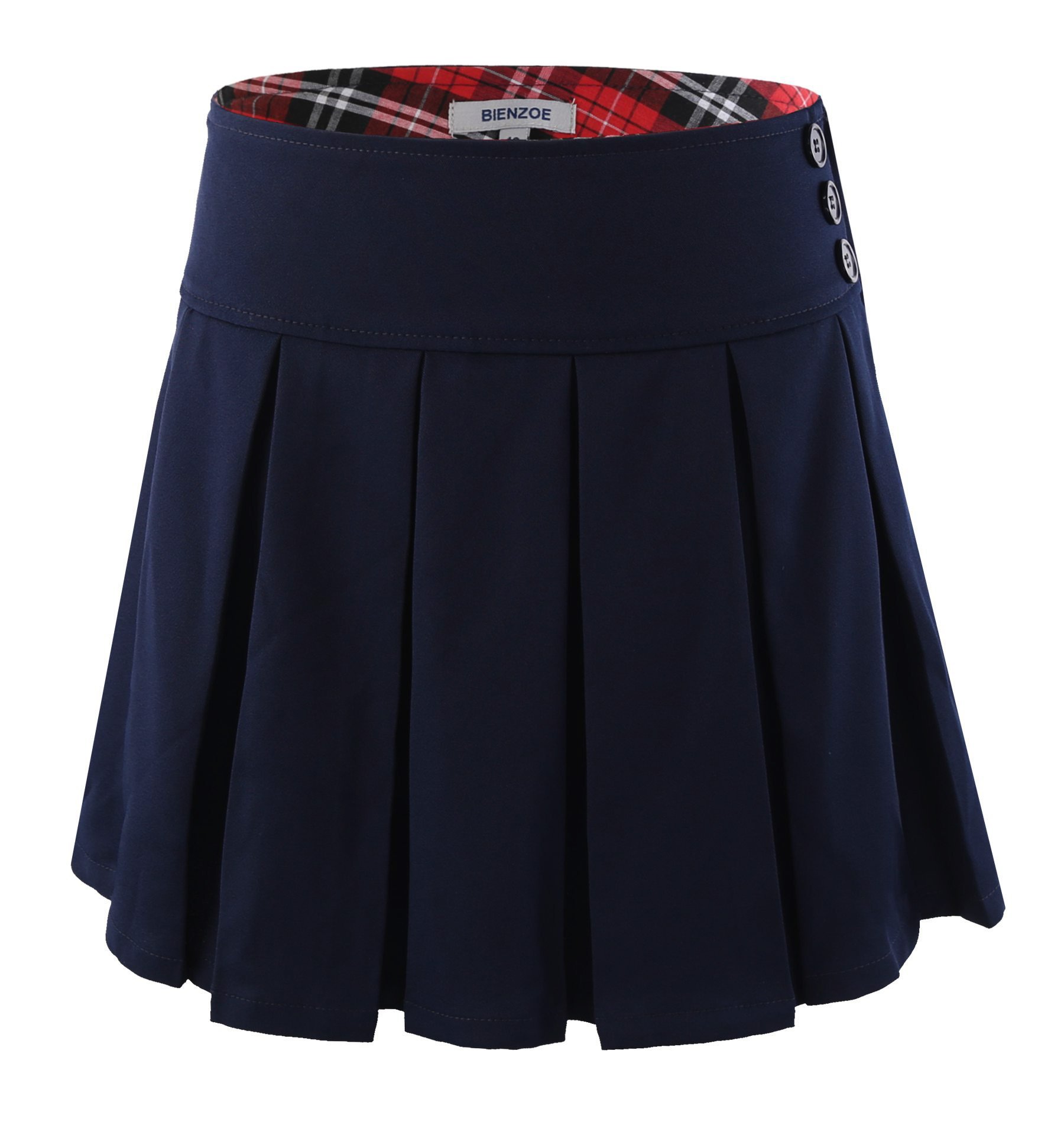 Bienzoe Girls School Uniform Skirt: Kids Adjustable Waist Stretchy Pleated Skort