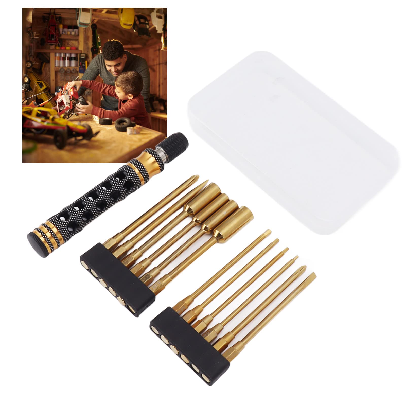 Qcwwy Juego de Destornilladores Profesionales, Kit de Herramientas de Reparación de Precisión 12 en 1 con Ergonómico de Aluminio para el Montaje y Mantenimiento de Drones RC