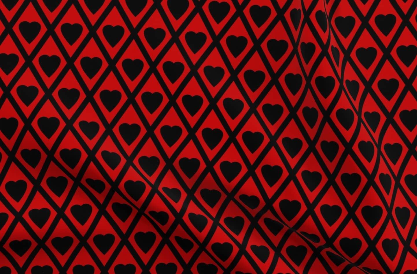 Spoonflower Fabric - Hearts Black Red Cards Heart Card Poker Playing Game Printed on Organic Cotton Sateen Fabric by The Yard - Sewing Quilting Apparel Home Decor