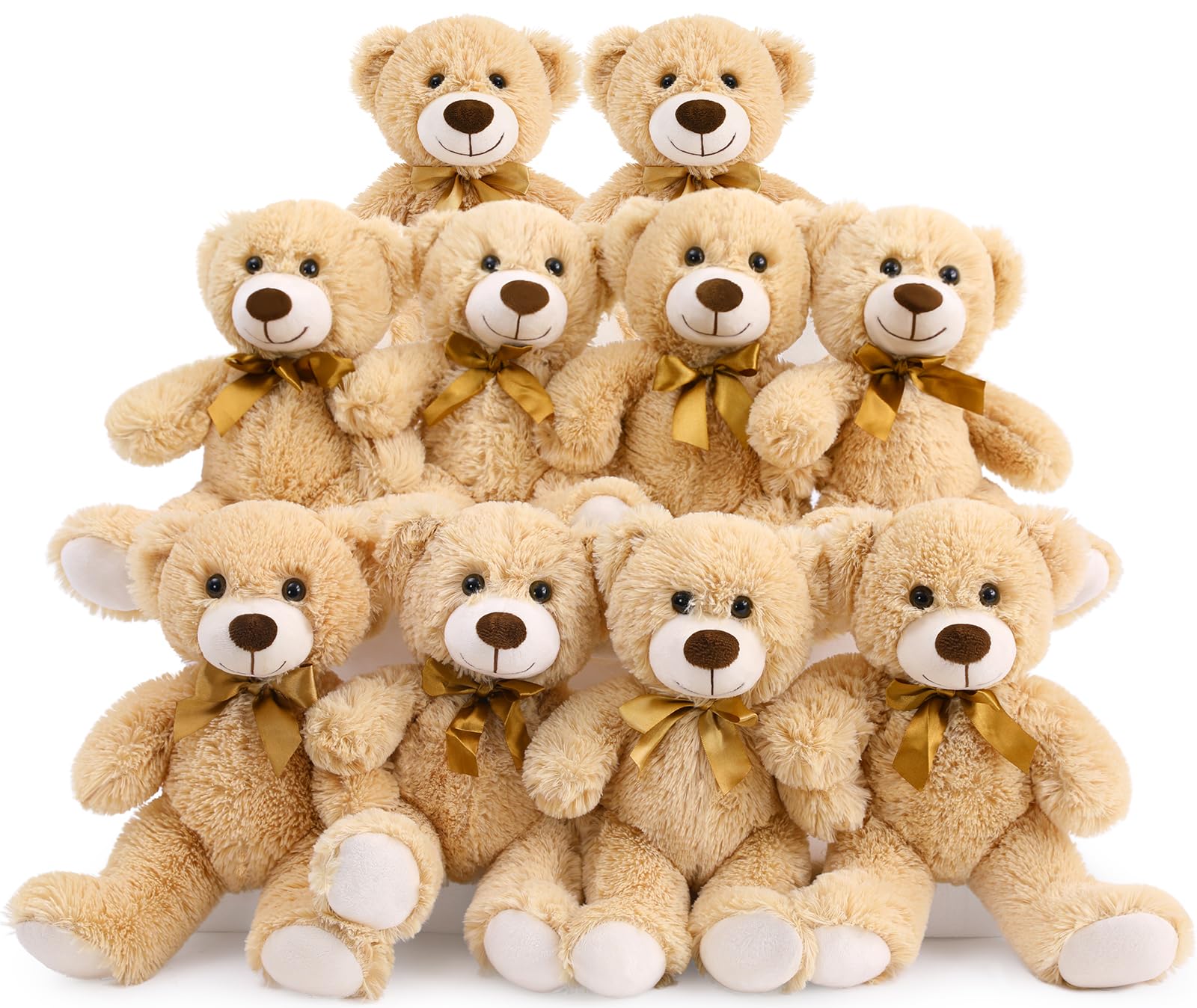 MorisMos Small Teddy Bears Bulk, 10Pcs 35cm Medium Teddy Bear Plush Soft Toys, Little Stuffed Bear Fluffy Teddies Present for Kids Girlfriend Wife Mum Birthday Deco