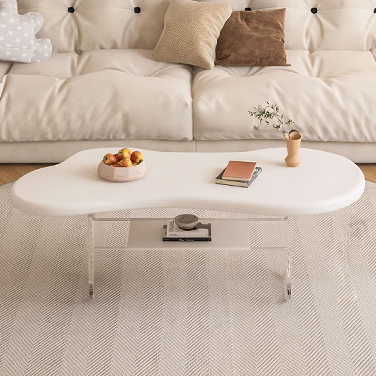 Stoliki Końcowe Salon Nowoczesny, Stolik Kawowy ze Schowkiem, Stolik Boczny do Kanapy, Stoliki Końcowe Sypialnia Wykonane z Akrylu + Drewno Konstrukcyjne(100x50x42cm)